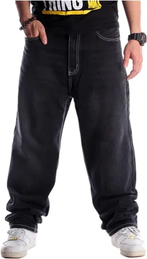 LUOBANIU Men's Black Baggy Jeans Hip Hop Loose fit 90s Vintage Cargo Denim Fashion Dance Skater Skateboard Pants