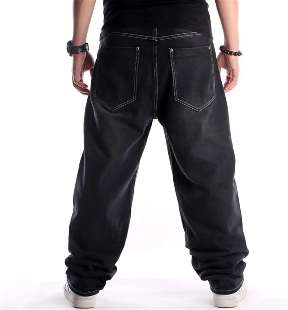 LUOBANIU Men's Black Baggy Jeans Hip Hop Loose fit 90s Vintage Cargo Denim Fashion Dance Skater Skateboard Pants