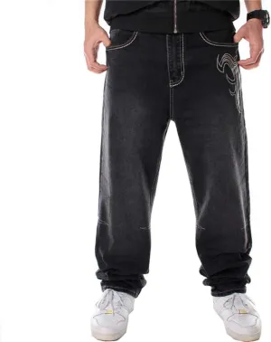 LUOBANIU Men's Black Baggy Jeans Hip Hop Loose fit 90s Vintage Cargo Denim Fashion Dance Skater Skateboard Pants