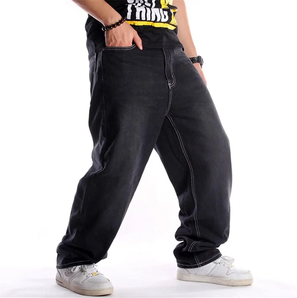LUOBANIU Men's Black Baggy Jeans Hip Hop Loose fit 90s Vintage Cargo Denim Fashion Dance Skater Skateboard Pants