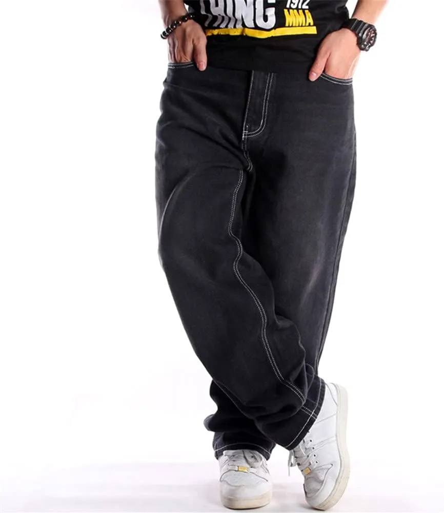 LUOBANIU Men's Black Baggy Jeans Hip Hop Loose fit 90s Vintage Cargo Denim Fashion Dance Skater Skateboard Pants