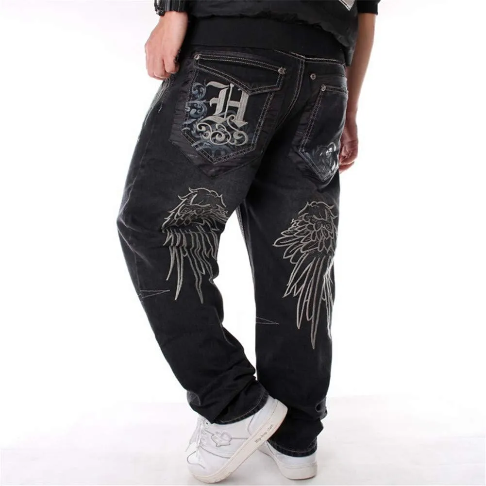 LUOBANIU Men's Black Baggy Jeans Hip Hop Loose fit 90s Vintage Cargo Denim Fashion Dance Skater Skateboard Pants