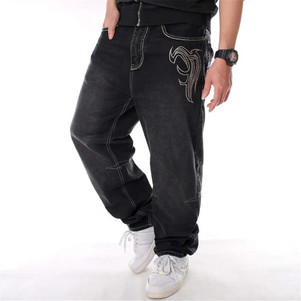 LUOBANIU Men's Black Baggy Jeans Hip Hop Loose fit 90s Vintage Cargo Denim Fashion Dance Skater Skateboard Pants