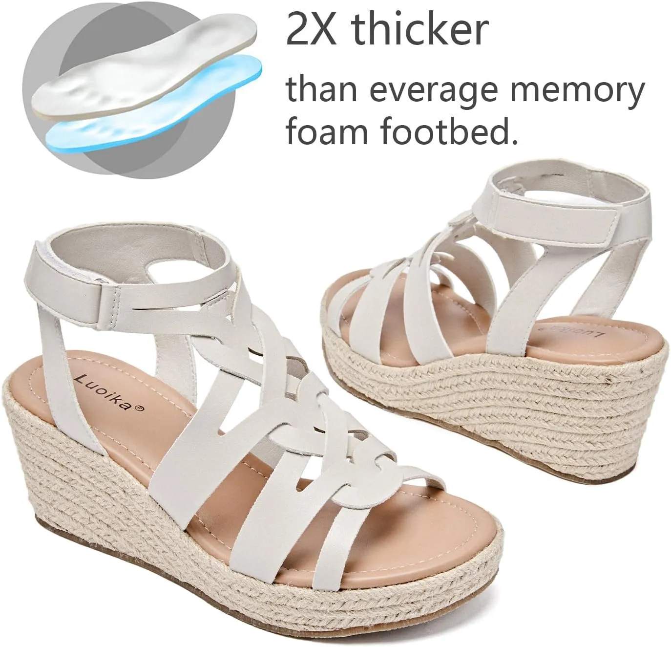 Luoika Women's Wide Width Wedge Sandals, Espadrille Wedge Pump Heel Platform Ankle Strap Open Toe Women's Sandal Concise Casual Summer Shoes.
