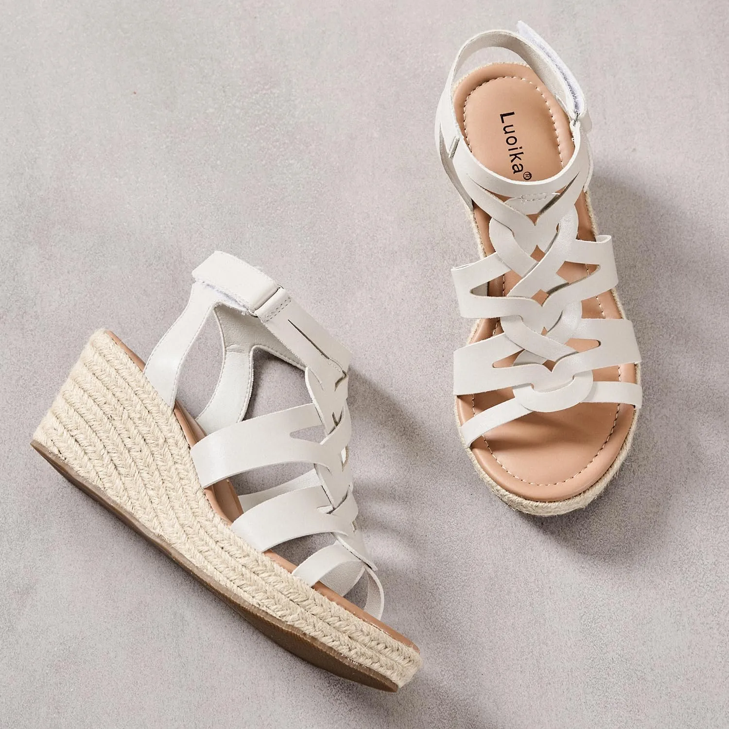 Luoika Women's Wide Width Wedge Sandals, Espadrille Wedge Pump Heel Platform Ankle Strap Open Toe Women's Sandal Concise Casual Summer Shoes.