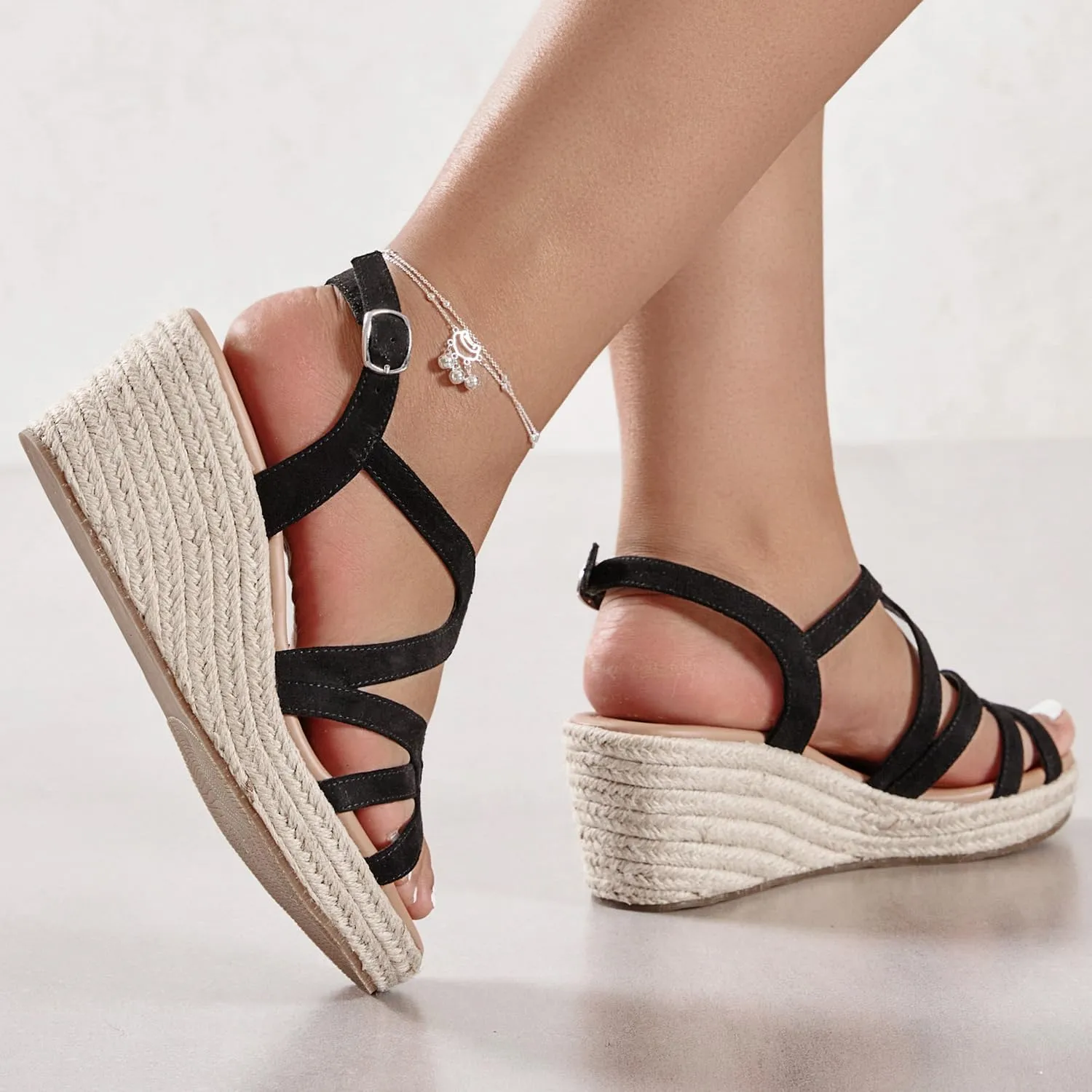 Luoika Women's Wide Width Wedge Sandals, Platform Ankle Strap Open Toe Espadrille Wedge Pump Heel Women's Sandals Concise Casual Summer Shoes.
