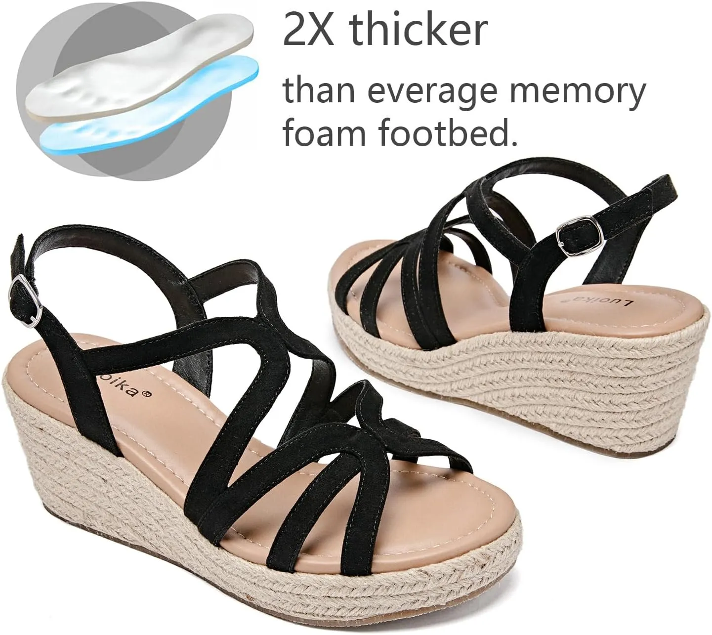 Luoika Women's Wide Width Wedge Sandals, Platform Ankle Strap Open Toe Espadrille Wedge Pump Heel Women's Sandals Concise Casual Summer Shoes.