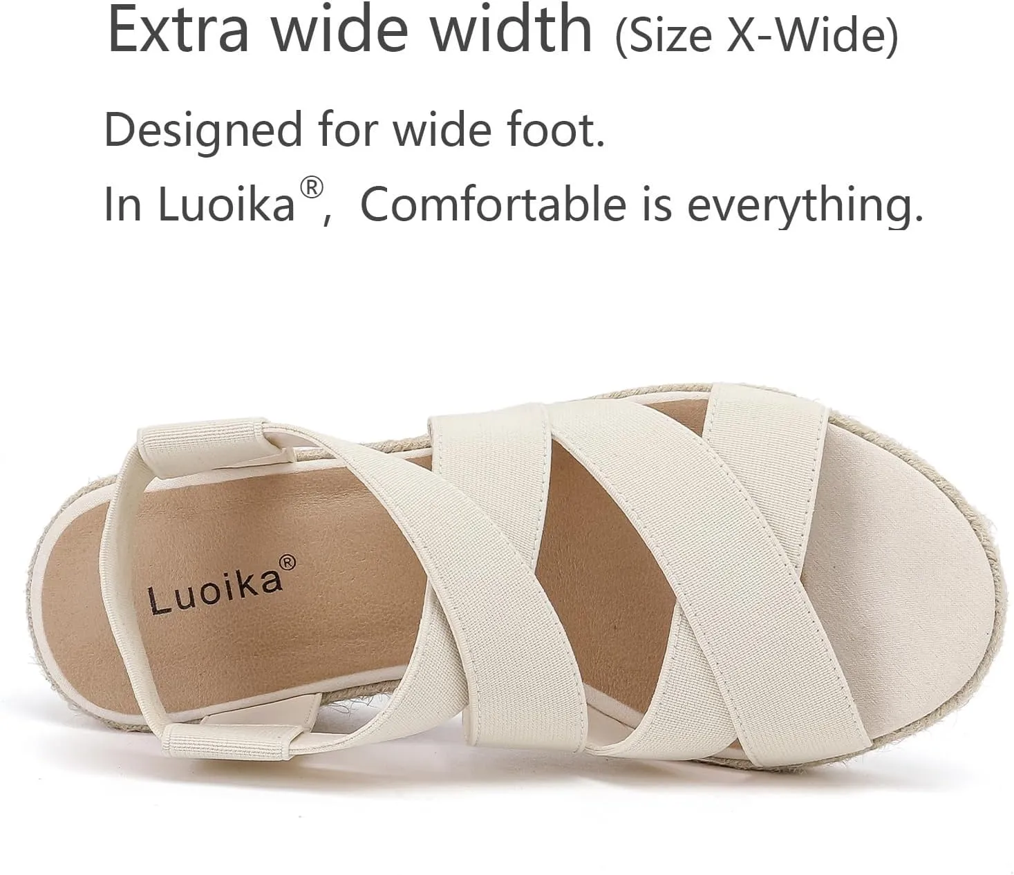 Luoika Women's Wide Width Wedge Sandals, Platform Ankle Strap Open Toe Espadrille Wedge Pump Heel Women's Sandals Concise Casual Summer Shoes.