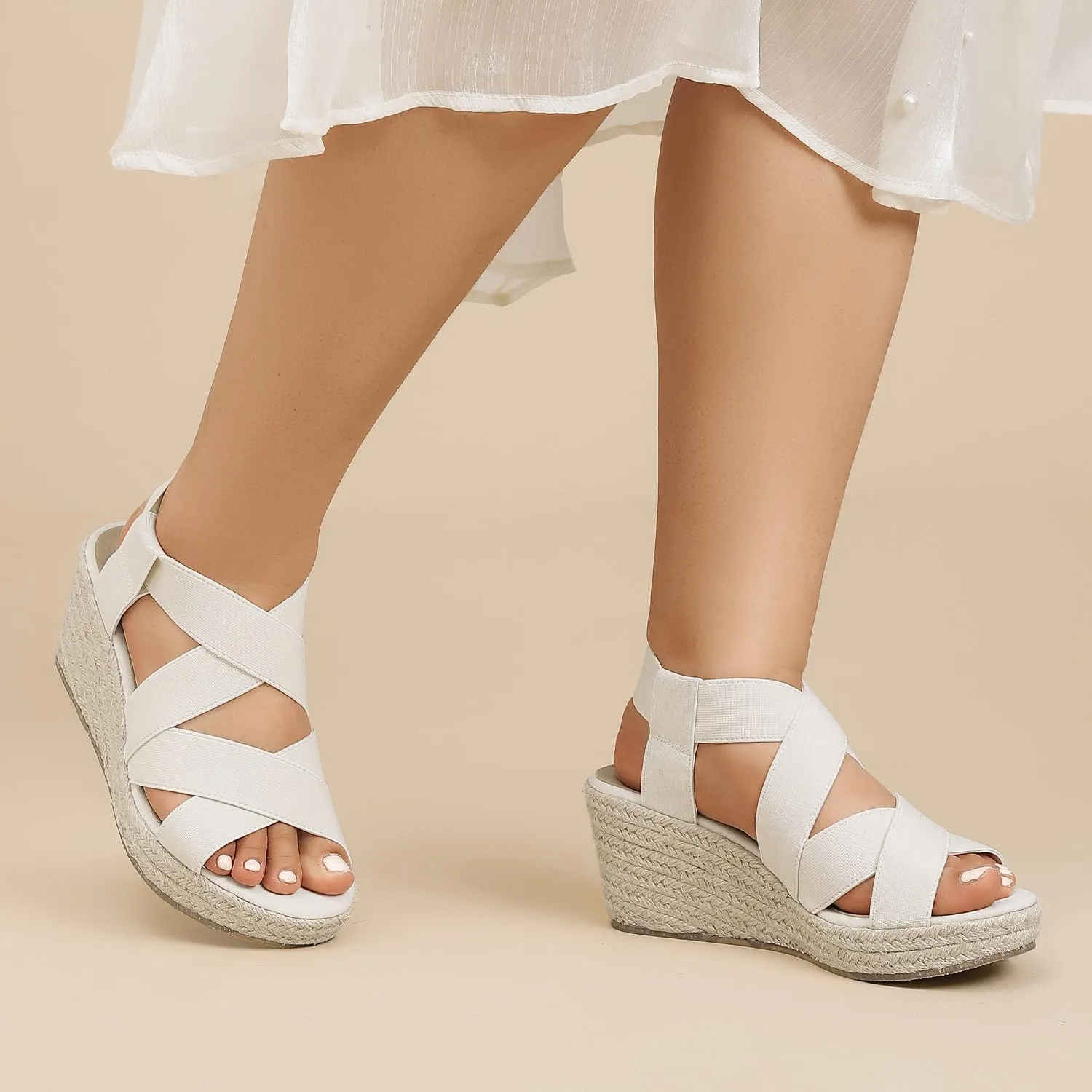Luoika Women's Wide Width Wedge Sandals, Platform Ankle Strap Open Toe Espadrille Wedge Pump Heel Women's Sandals Concise Casual Summer Shoes.