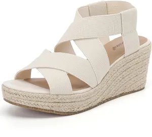Luoika Women's Wide Width Wedge Sandals, Platform Ankle Strap Open Toe Espadrille Wedge Pump Heel Women's Sandals Concise Casual Summer Shoes.