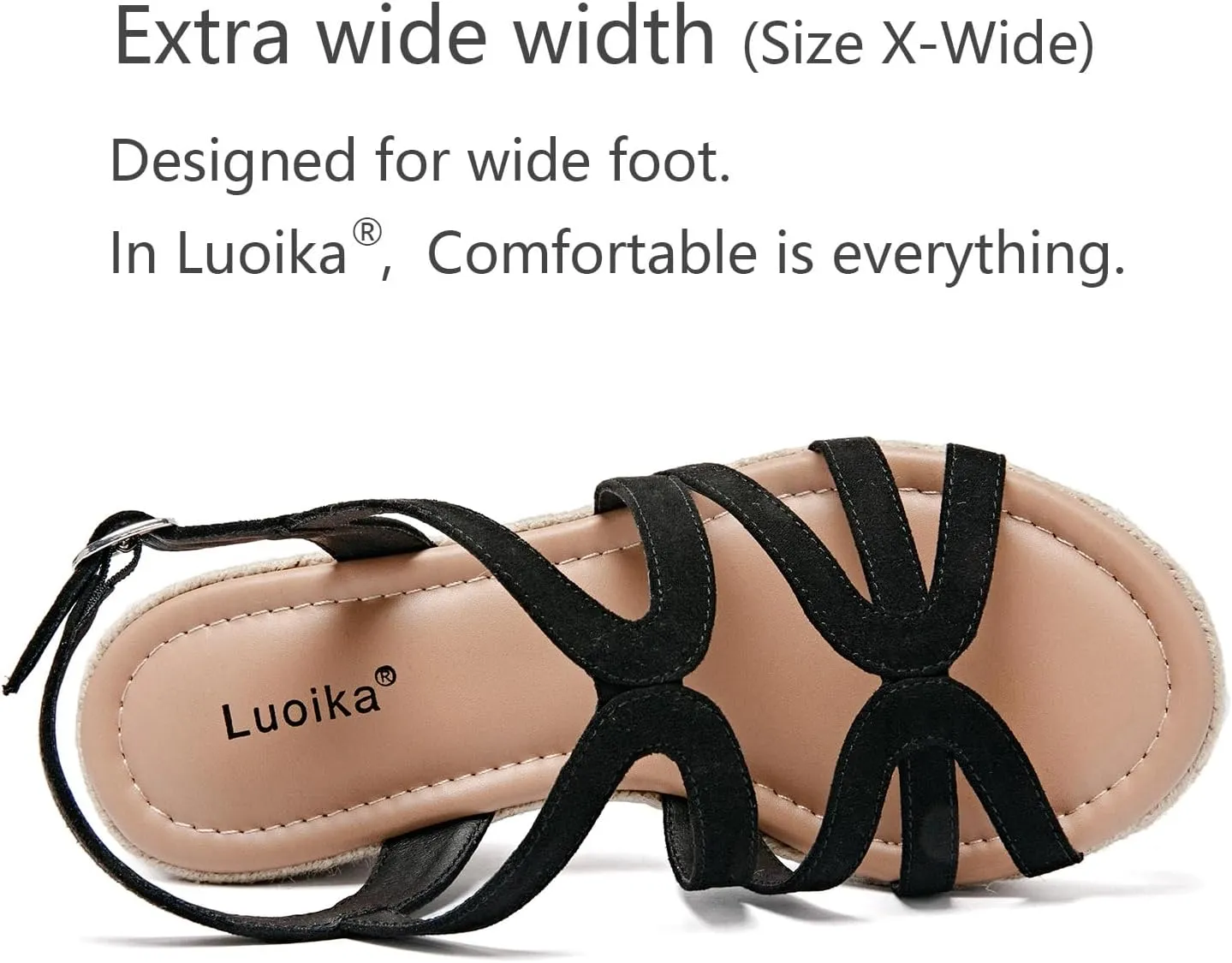 Luoika Women's Wide Width Wedge Sandals, Platform Ankle Strap Open Toe Espadrille Wedge Pump Heel Women's Sandals Concise Casual Summer Shoes.