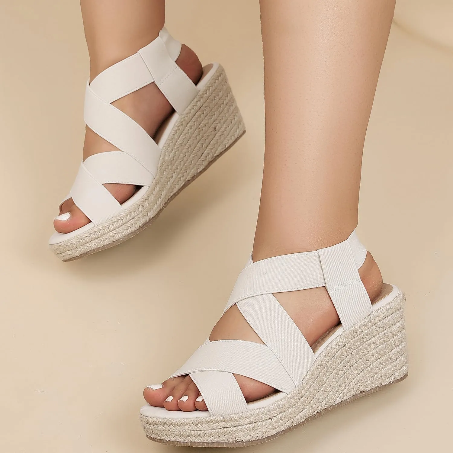 Luoika Women's Wide Width Wedge Sandals, Platform Ankle Strap Open Toe Espadrille Wedge Pump Heel Women's Sandals Concise Casual Summer Shoes.