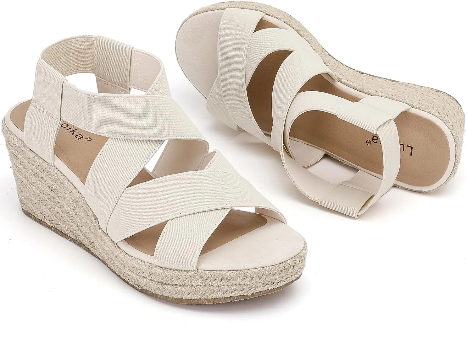 Luoika Women's Wide Width Wedge Sandals, Platform Ankle Strap Open Toe Espadrille Wedge Pump Heel Women's Sandals Concise Casual Summer Shoes.