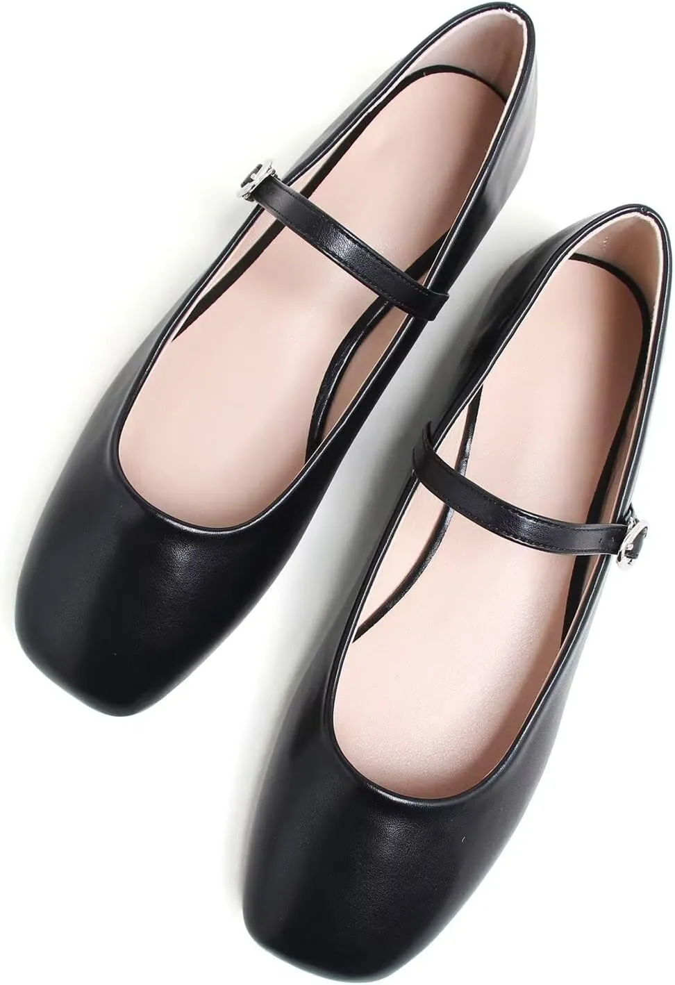 LUXINYU Leather Mary Jane Shoes for Women Dressy Square Toe Ankle Strap Ballet Shoes Comfortable Flats