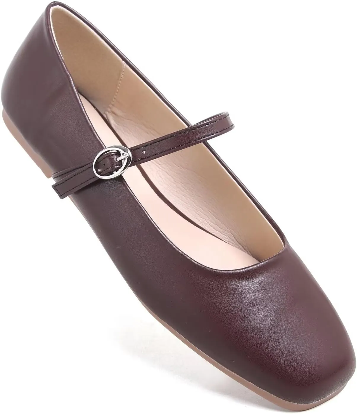 LUXINYU Leather Mary Jane Shoes for Women Dressy Square Toe Ankle Strap Ballet Shoes Comfortable Flats