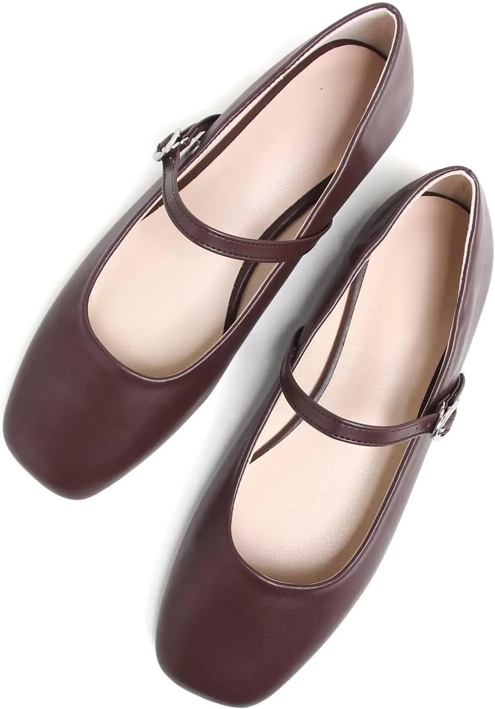 LUXINYU Leather Mary Jane Shoes for Women Dressy Square Toe Ankle Strap Ballet Shoes Comfortable Flats