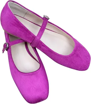 LUXINYU Women Comfortable Round Toe Mary Jane Shoes Cozy Warm Velvet Suede Flats Ankle Strap Casual Ballet Office Shoes