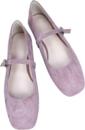 LUXINYU Women Comfortable Round Toe Mary Jane Shoes Cozy Warm Velvet Suede Flats Ankle Strap Casual Ballet Office Shoes