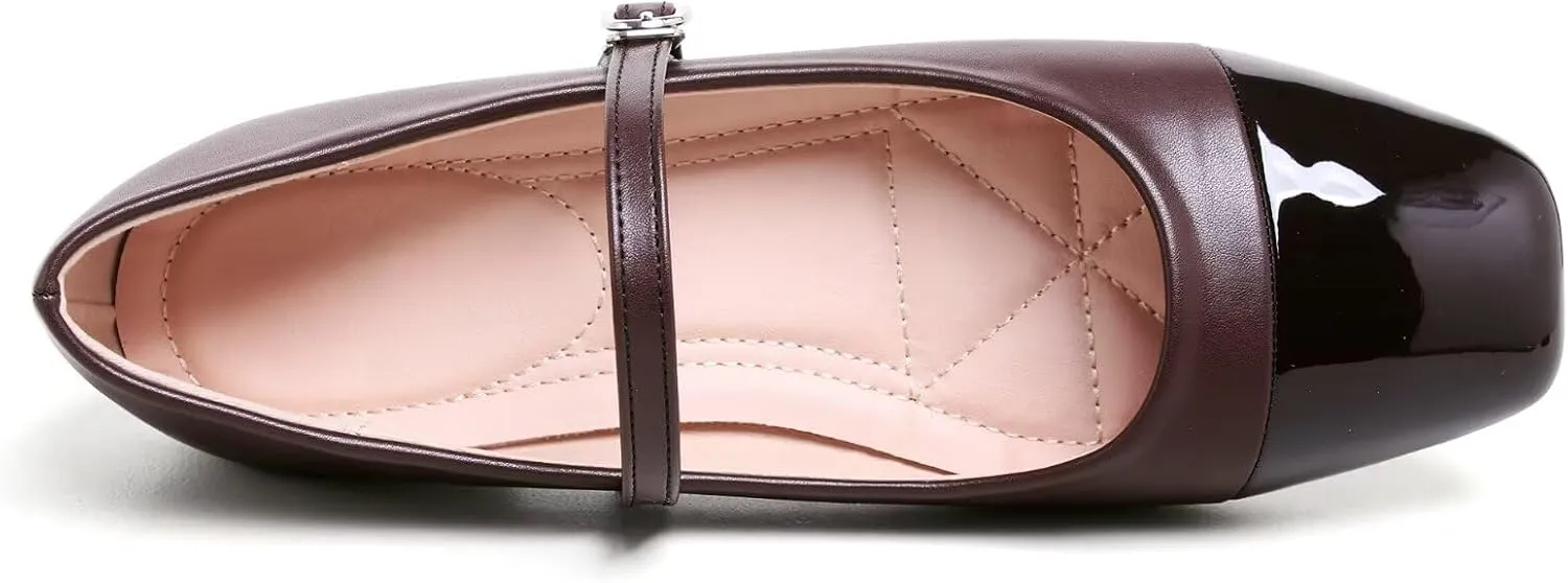 LUXINYU Women Mary Jane Flats Comfortable Leather Shoes Adjustable Buckle Straps Low Heel Round Toe Ballet Flats Work Casual Shoes