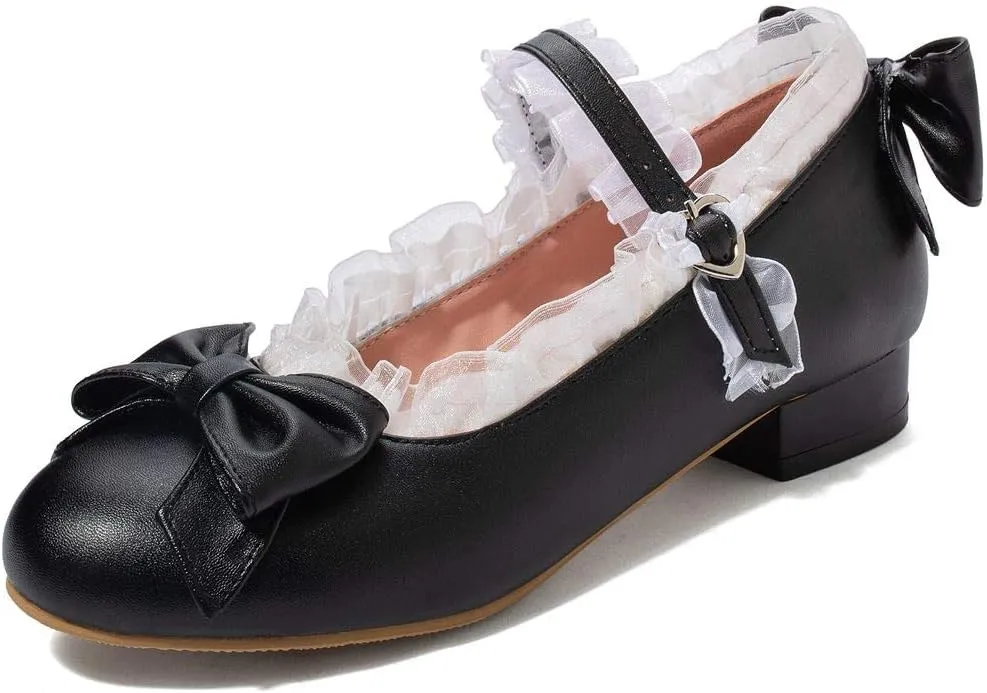 LUXMAX Women Mary Jane Shoes Rockabilly Flats Lace Pumps with Bow
