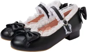 LUXMAX Women Mary Jane Shoes Rockabilly Flats Lace Pumps with Bow