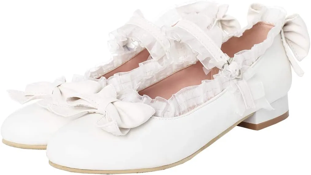 LUXMAX Women Mary Jane Shoes Rockabilly Flats Lace Pumps with Bow
