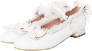 LUXMAX Women Mary Jane Shoes Rockabilly Flats Lace Pumps with Bow