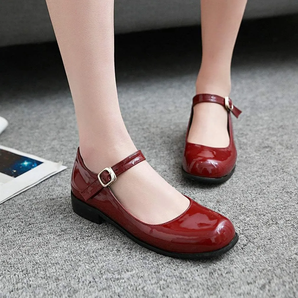 LUXMAX Womens Patent Leather Mary Jane Flats Square Toe Pumps