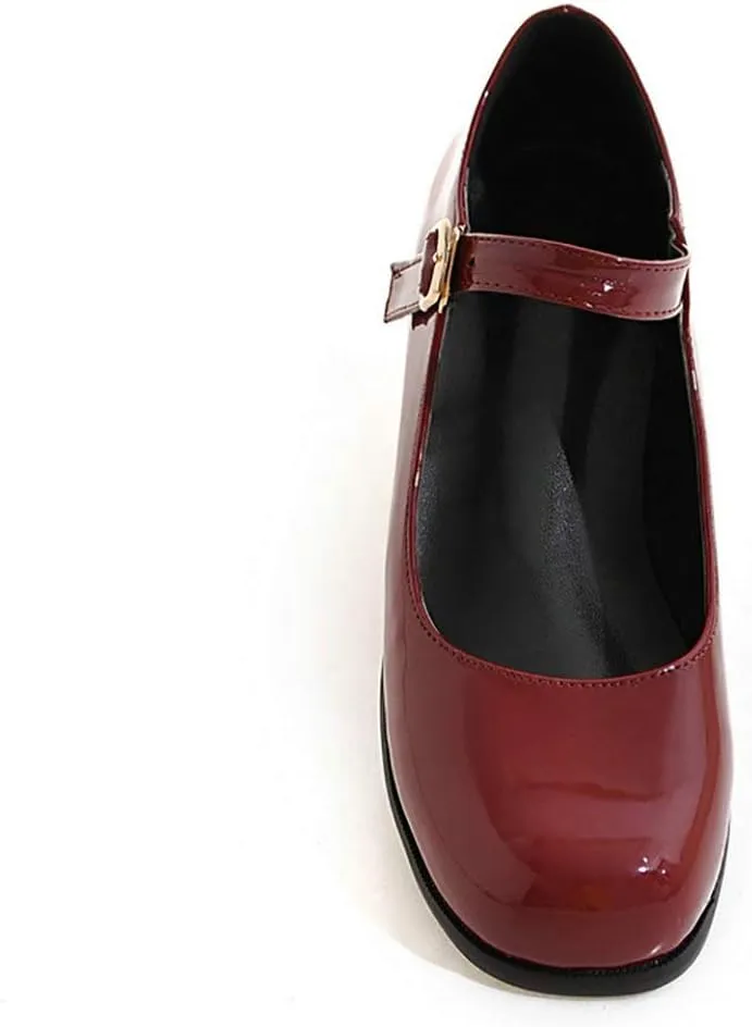 LUXMAX Womens Patent Leather Mary Jane Flats Square Toe Pumps