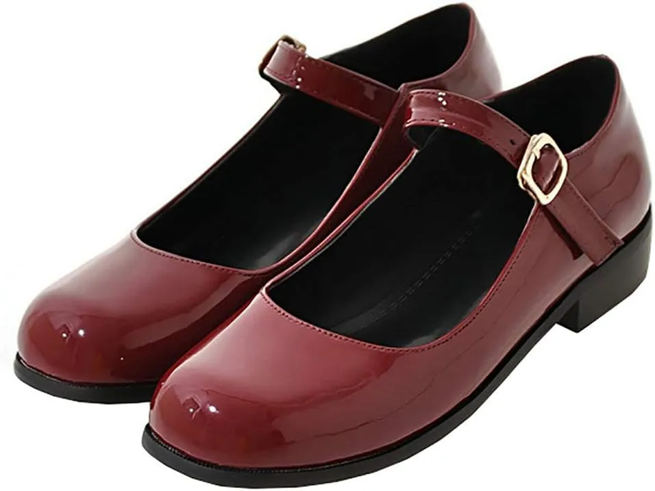 LUXMAX Womens Patent Leather Mary Jane Flats Square Toe Pumps