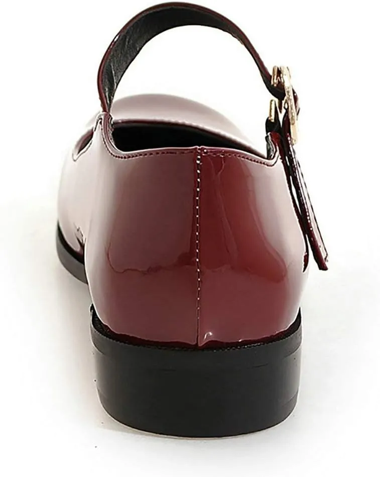 LUXMAX Womens Patent Leather Mary Jane Flats Square Toe Pumps