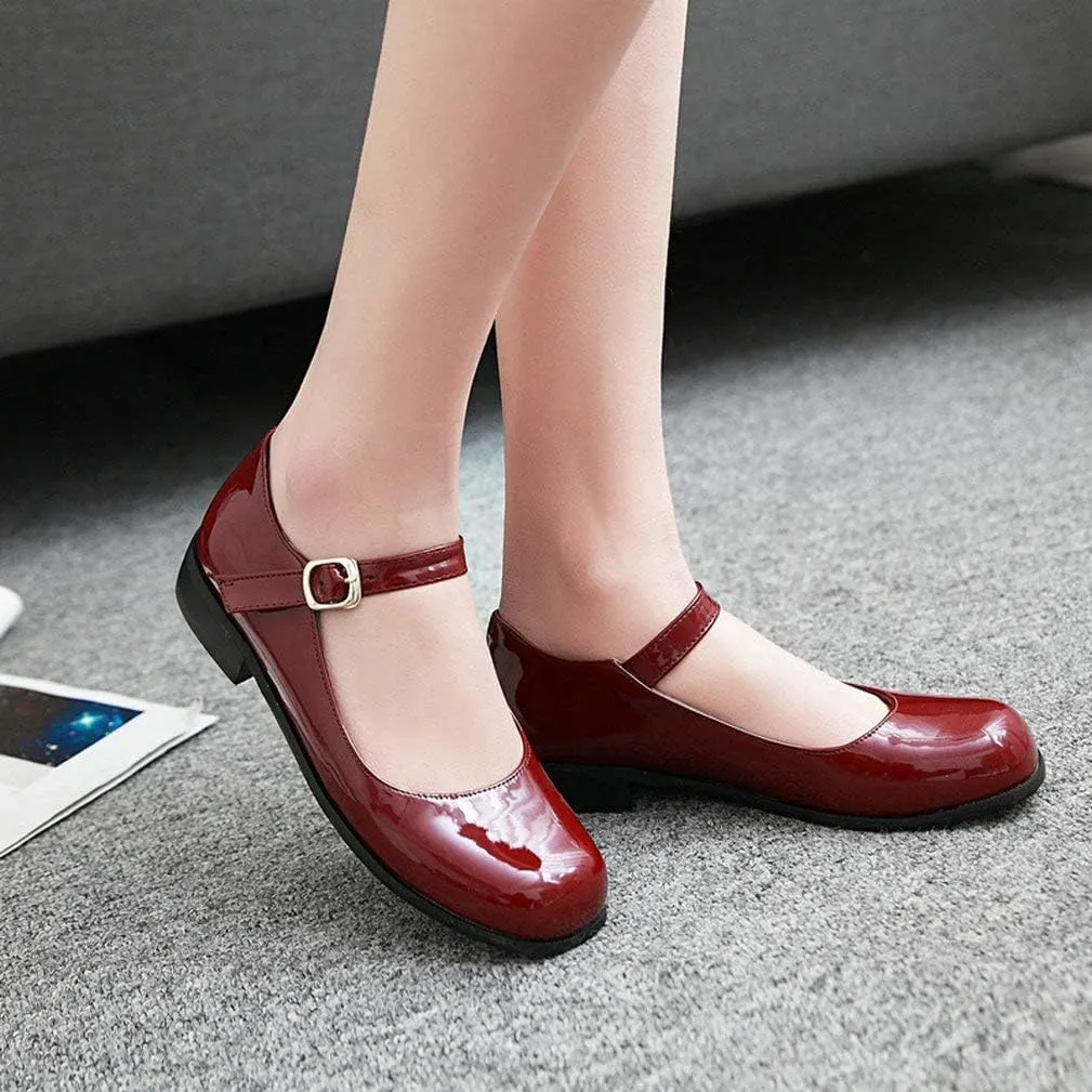 LUXMAX Womens Patent Leather Mary Jane Flats Square Toe Pumps