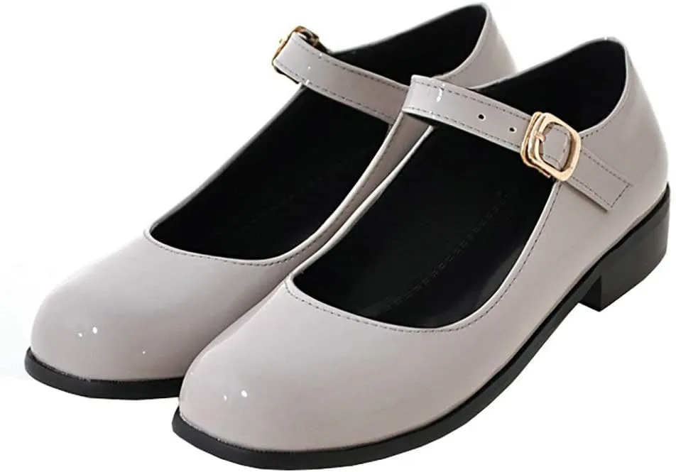 LUXMAX Womens Patent Leather Mary Jane Flats Square Toe Pumps