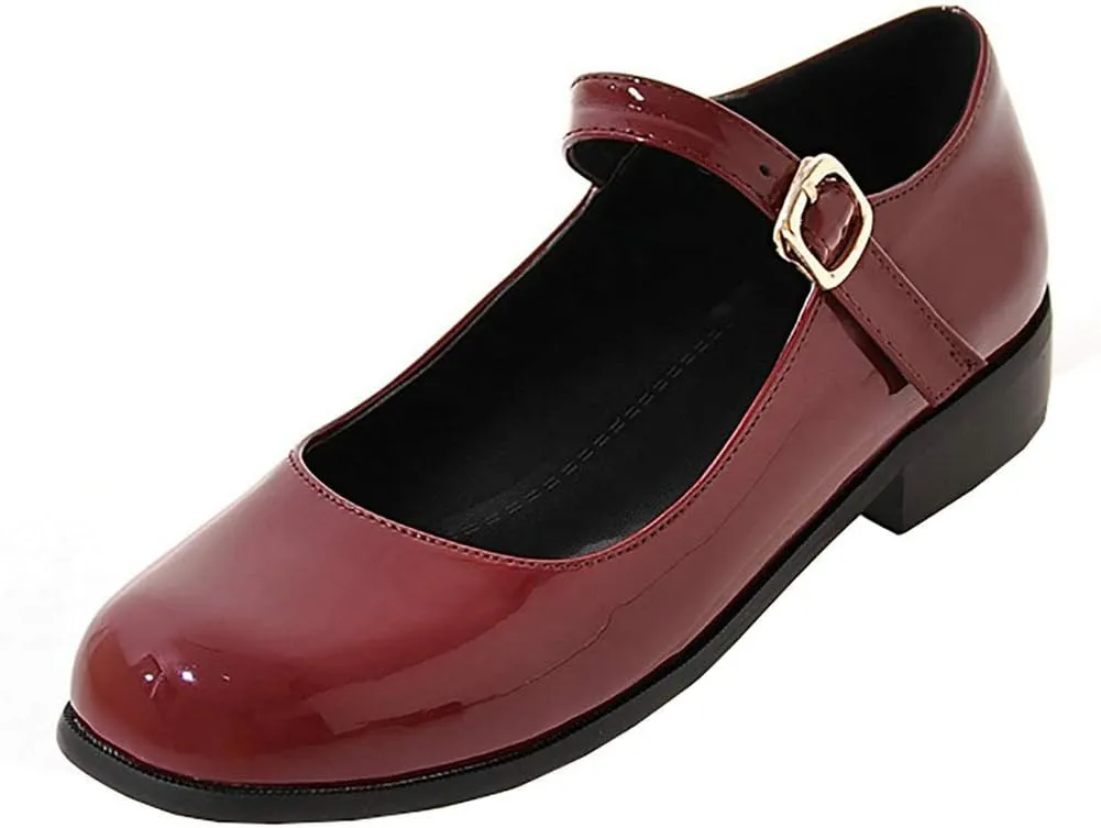 LUXMAX Womens Patent Leather Mary Jane Flats Square Toe Pumps