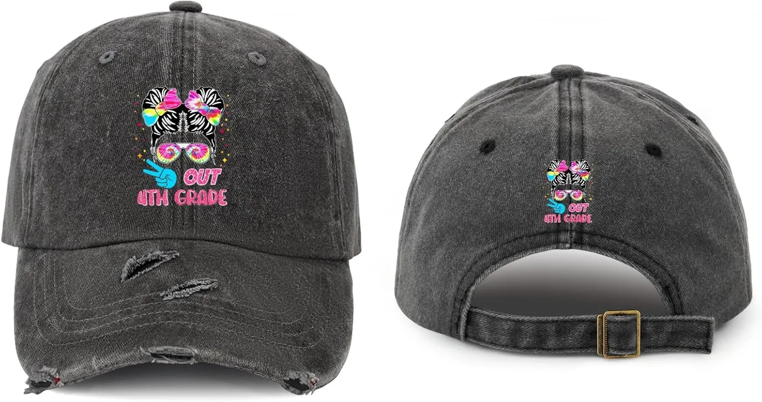 Made in US Peace Out 4th Grade Tie Dye Last Day of School Graduation Hat for Women Baseball Cap Cool Washed Running Hats Quick Dry