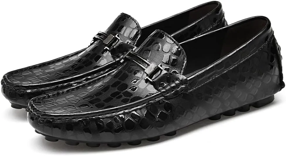 MCMUS Smoking Loafer for Men Driving Moccasins Loafers Faux Crocodile Embossed Leather Flat Heel Anti-Slip Resistant Flexible Casual Slip On for Any Attire