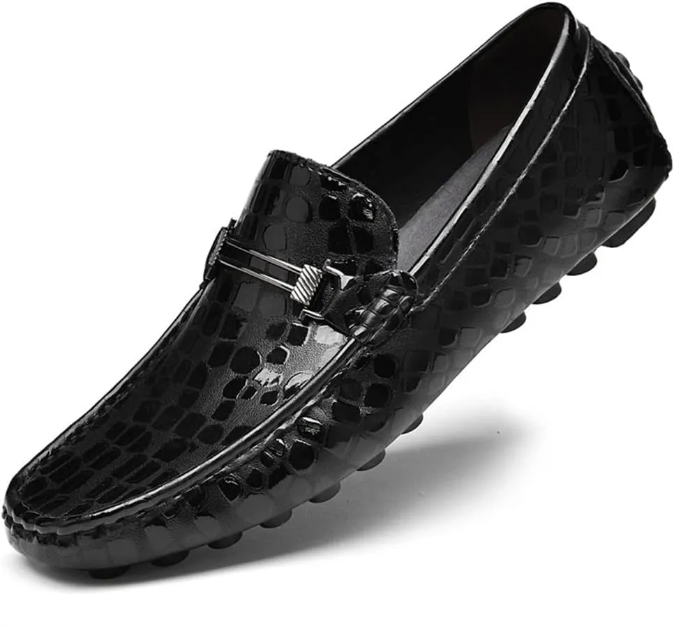 MCMUS Smoking Loafer for Men Driving Moccasins Loafers Faux Crocodile Embossed Leather Flat Heel Anti-Slip Resistant Flexible Casual Slip On for Any Attire