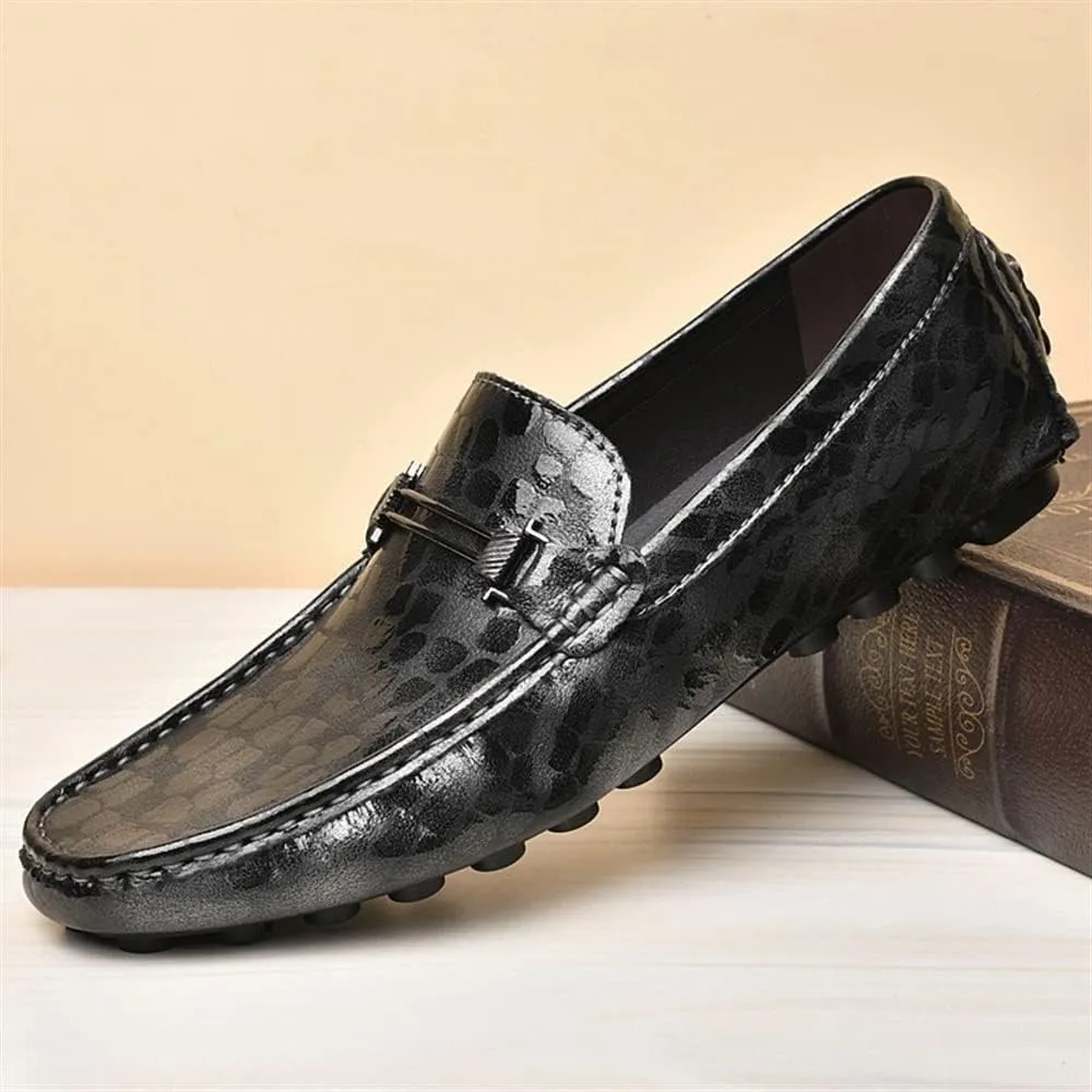 MCMUS Smoking Loafer for Men Driving Moccasins Loafers Faux Crocodile Embossed Leather Flat Heel Anti-Slip Resistant Flexible Casual Slip On for Any Attire