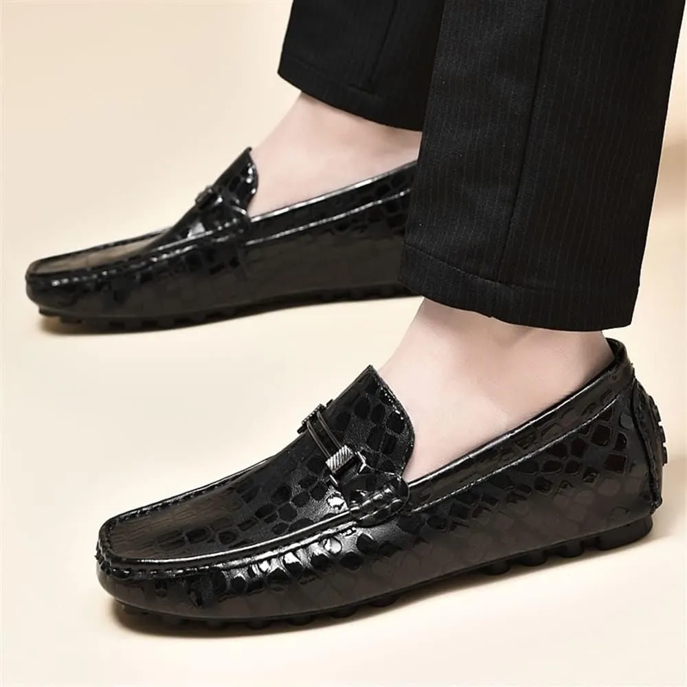 MCMUS Smoking Loafer for Men Driving Moccasins Loafers Faux Crocodile Embossed Leather Flat Heel Anti-Slip Resistant Flexible Casual Slip On for Any Attire