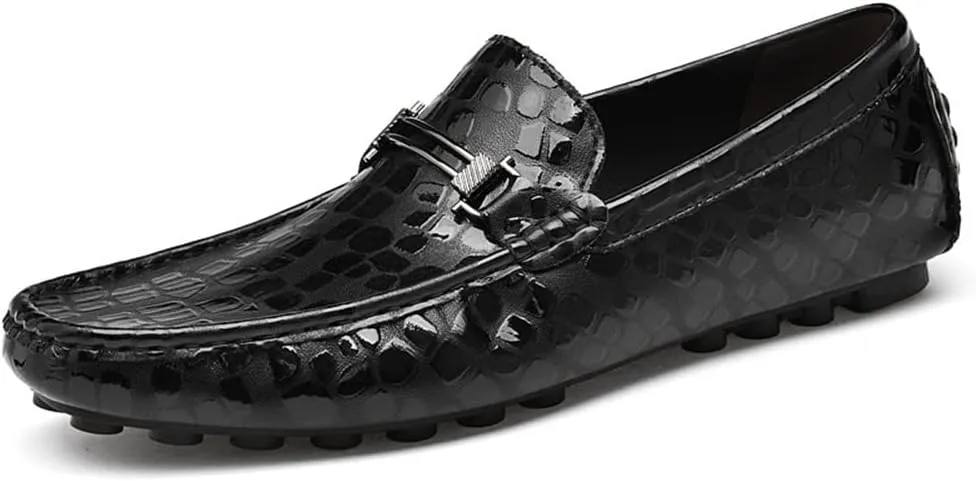 MCMUS Smoking Loafer for Men Driving Moccasins Loafers Faux Crocodile Embossed Leather Flat Heel Anti-Slip Resistant Flexible Casual Slip On for Any Attire