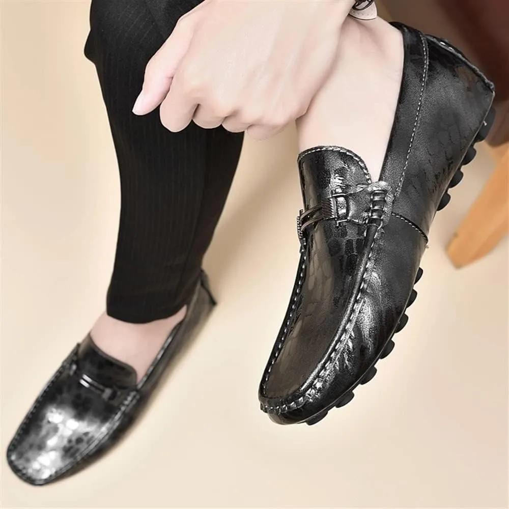 MCMUS Smoking Loafer for Men Driving Moccasins Loafers Faux Crocodile Embossed Leather Flat Heel Anti-Slip Resistant Flexible Casual Slip On for Any Attire