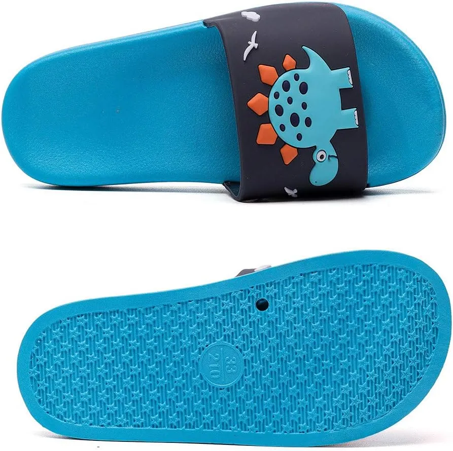 MEMON Toddler Little Kids Dinosaur Beach/Pool/Shower Slides/Anti-Skid Home Bath Slippers/Cute Summer Outdoor Shoes for Girls and Boys