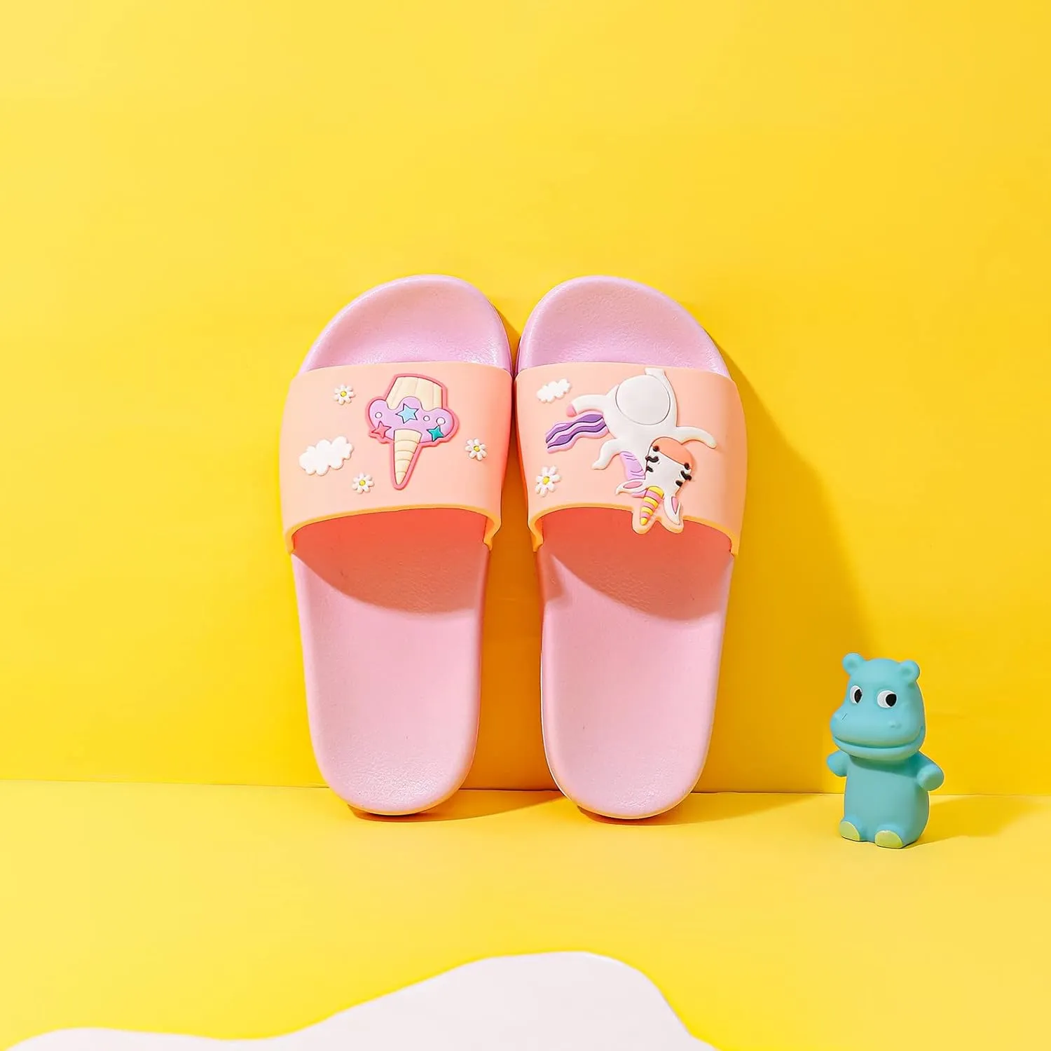 MEMON Toddler Little Kids Dinosaur Beach/Pool/Shower Slides/Anti-Skid Home Bath Slippers/Cute Summer Outdoor Shoes for Girls and Boys