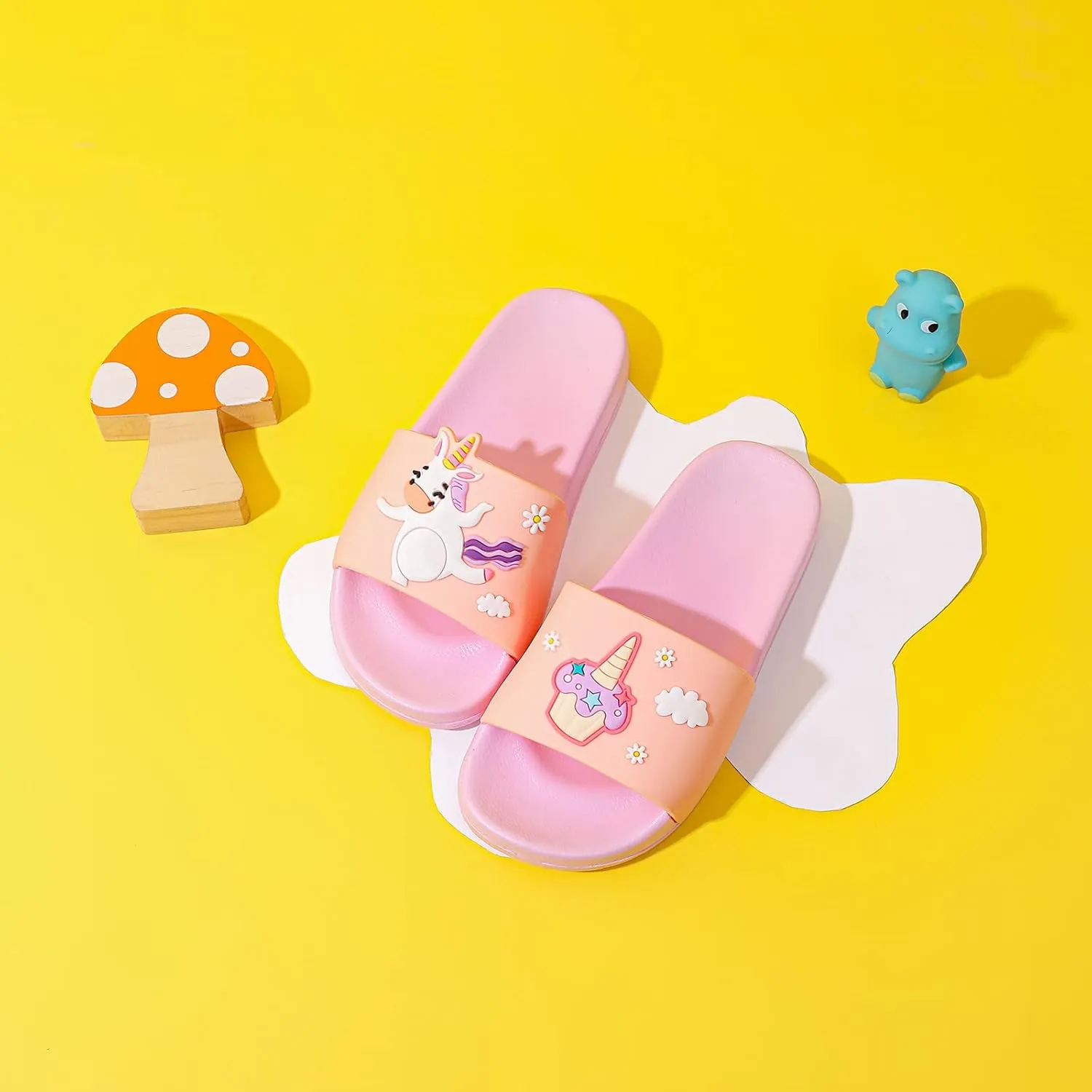 MEMON Toddler Little Kids Dinosaur Beach/Pool/Shower Slides/Anti-Skid Home Bath Slippers/Cute Summer Outdoor Shoes for Girls and Boys