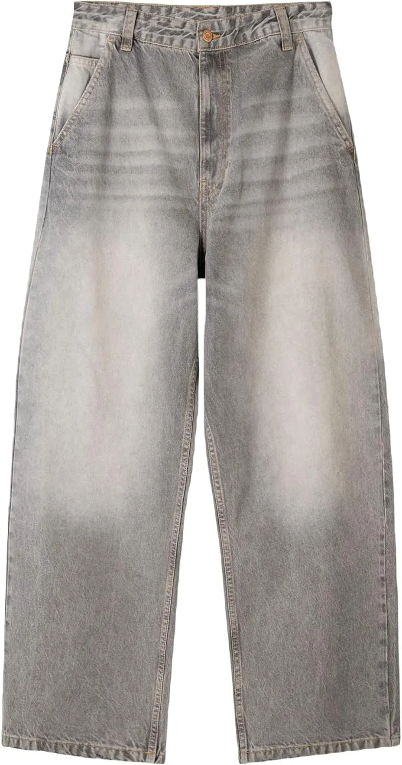 Men Grunge Jeans Vintage Baggy Wide Leg Hip Hop Skater Denim Pants Fashion Casual Loose Fit Trousers Streetwear
