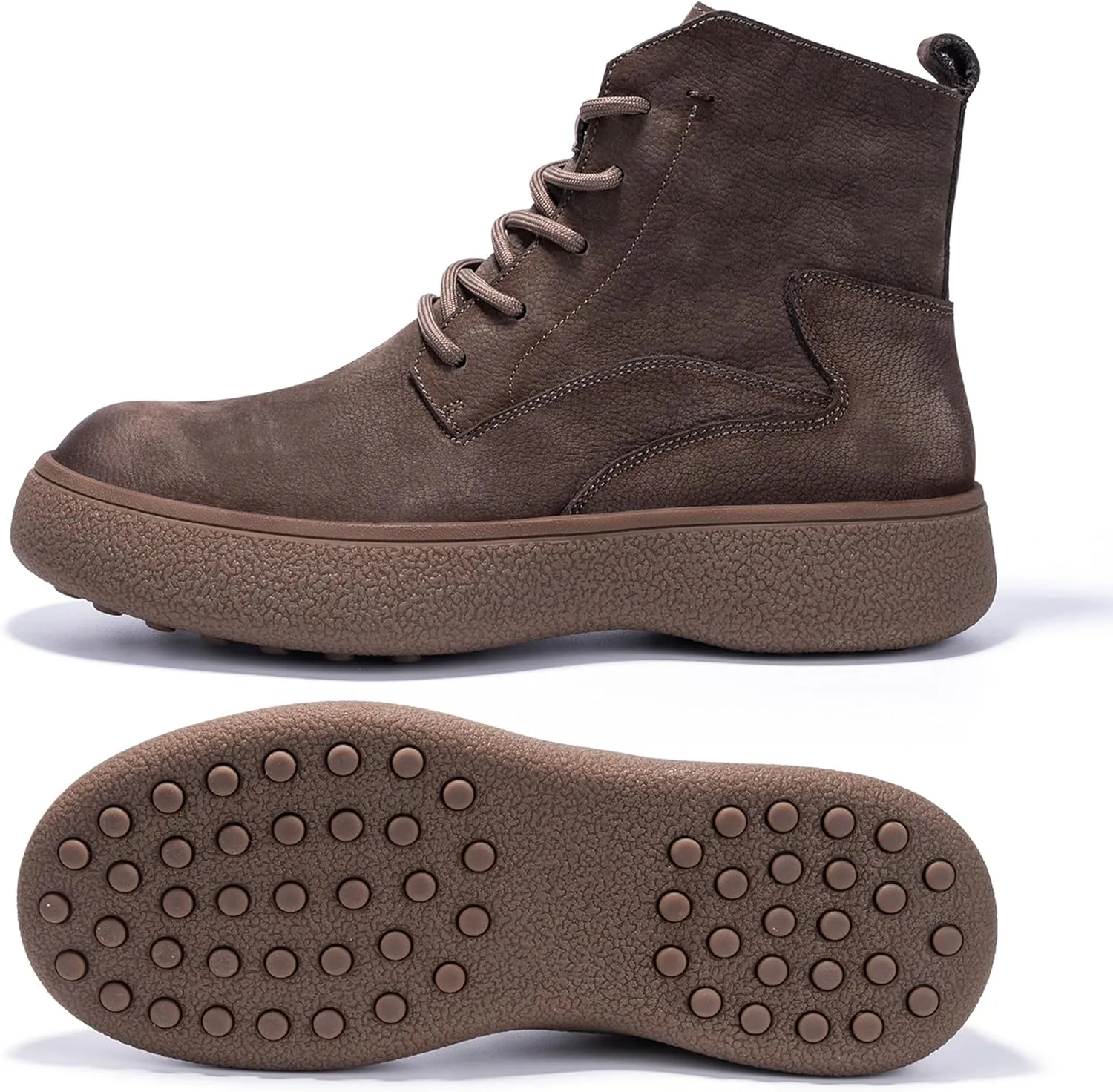 Men Lace Up Cowboy Boots, Genuine Leather Casual Fashion Wide Comfortable Durable Western Chelsea Chukka Boots, Round Toe Non-Slip Oxford Rubber Work Shoes Retro Stylich