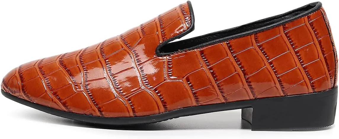Men Slip-On Loafers Black Croc-Embossed Leather Loafers with Almond Toemen