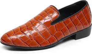 Men Slip-On Loafers Black Croc-Embossed Leather Loafers with Almond Toemen