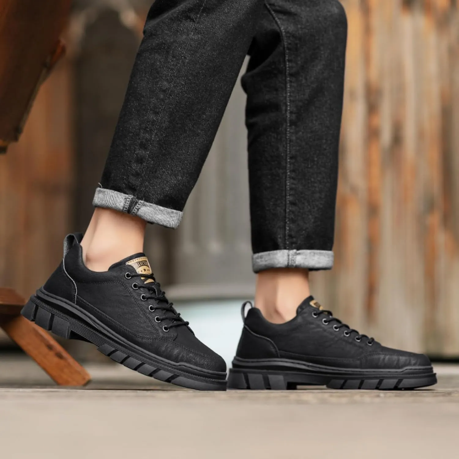 Men's Casual Shoes, Stylish Embossed Crocodile Print Sneakers, Soft Leather Walking Shoes and Work Boot - Style Loafers with Durable Outsole