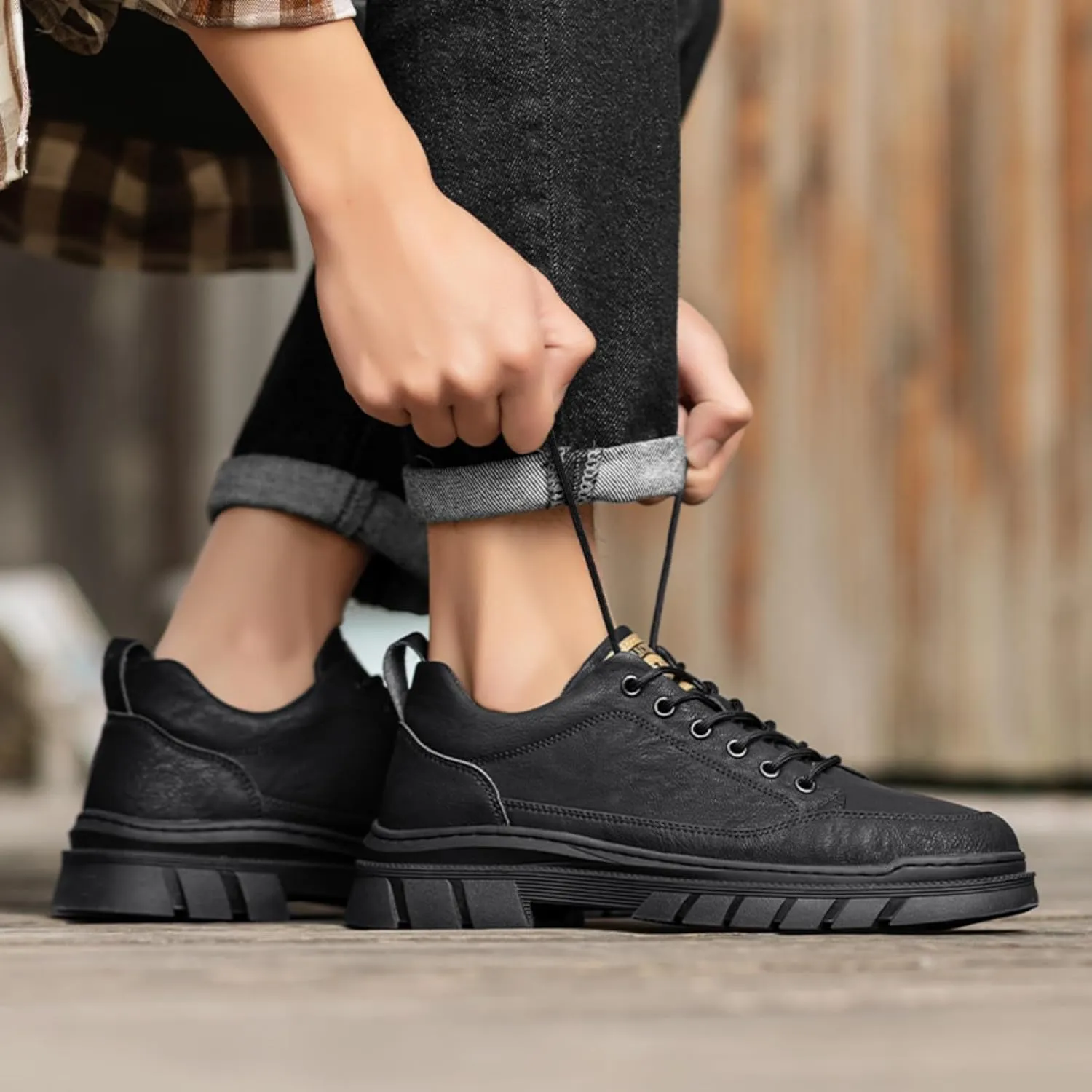 Men's Casual Shoes, Stylish Embossed Crocodile Print Sneakers, Soft Leather Walking Shoes and Work Boot - Style Loafers with Durable Outsole